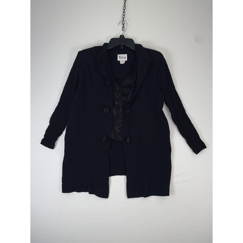 Maren Blazer Womens 12 Black Textured Crepe Single Breasted Long Jacket Lined